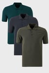 Pamuklu Regular Fit Düğmeli Polo Yaka 3'lü Paket Erkek T Shirt 5902127S3 Antrasit-Haki-Yeşil