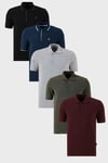 Pamuklu Regular Fit Düğmeli Polo Yaka 5'li Paket Erkek T Shirt 590211827S5 Siyah-Haki-İndigo-Vişne-Gri Melanj