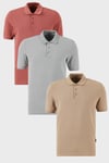 Pamuklu Regular Fit Düğmeli Polo Yaka 3'lü Paket Erkek T Shirt 5902127S3 Gül-Vizon-Kül