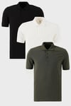 Pamuklu Regular Fit Düğmeli Polo Yaka 3'lü Paket Erkek T Shirt 5902127S3 SİYAH-BEYAZ-HAKİ