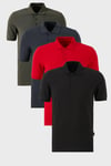 Pamuklu Regular Fit Düğmeli Polo Yaka 4'lü Paket Erkek T Shirt 5902127S4 Siyah-Kırmızı-Antrasit-Haki