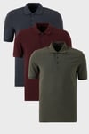 Pamuklu Regular Fit Düğmeli Polo Yaka 3'lü Paket Erkek T Shirt 5902127S3 Vişne-Antrasit-Haki