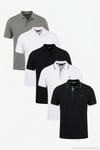 Pamuklu Regular Fit Düğmeli Polo Yaka 5'li Paket Erkek T Shirt 590211827S5 Siyah-Beyaz-Siyah-Beyaz-Haki
