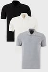 Pamuklu Regular Fit Düğmeli Polo Yaka 3'lü Paket Erkek T Shirt 5902127S3 Siyah-Beyaz-Gri Melanj