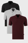 Pamuklu Regular Fit Düğmeli Polo Yaka 3'lü Paket Erkek T Shirt 5902127S3 Siyah-Vişne-Kül