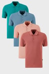 Pamuklu Regular Fit Düğmeli Polo Yaka 4'lü Paket Erkek T Shirt 5902127S4 Mavi-Pudra-Benetton-Gül