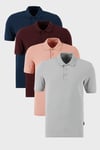 Pamuklu Regular Fit Düğmeli Polo Yaka 4'lü Paket Erkek T Shirt 5902127S4 Vişne-İndigo-Pudra-Kül