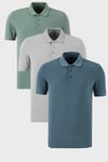 Pamuklu Regular Fit Düğmeli Polo Yaka 3'lü Paket Erkek T Shirt 5902127S3 Elma Yeşili-Kül-Petrol
