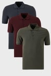 Pamuklu Regular Fit Düğmeli Polo Yaka 3'lü Paket Erkek T Shirt 5902127S3 Vişne-Antrasit-Haki