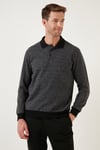 Pamuklu Regular Fit Düğmeli Polo Yaka Erkek Kazak 456211 GRİ