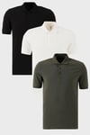 Pamuklu Regular Fit Düğmeli Polo Yaka 3'lü Paket Erkek T Shirt 5902127S3 SİYAH-BEYAZ-HAKİ