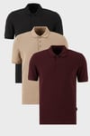 Pamuklu Regular Fit Düğmeli Polo Yaka 3'lü Paket Erkek T Shirt 5902127S3 Siyah-Vişne-Vizon