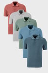 Pamuklu Regular Fit Düğmeli Polo Yaka 5'li Paket Erkek T Shirt 5902127S5 Gül-Elma Yeşili-Koyu Mavi-Kül-Petrol