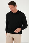 Pamuklu Regular Fit Düğmeli Polo Yaka Erkek Sweat 5905739 SİYAH