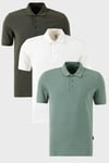 Pamuklu Regular Fit Düğmeli Polo Yaka 3'lü Paket Erkek T Shirt 5902127S3 Beyaz-Haki-Elma Yeşili