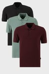 Pamuklu Regular Fit Düğmeli Polo Yaka 3'lü Paket Erkek T Shirt 5902127S3 Siyah-Vişne-Elma Yeşili