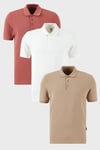 Pamuklu Regular Fit Düğmeli Polo Yaka 3'lü Paket Erkek T Shirt 5902127S3 Beyaz-Gül-Vizon