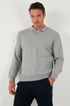 Pamuklu Regular Fit Düğmeli Polo Yaka Erkek Sweat 5905739 GRİ