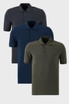 Pamuklu Regular Fit Düğmeli Polo Yaka 3'lü Paket Erkek T Shirt 5902127S3 Antrasit-Haki-İndigo