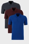 Pamuklu Regular Fit Düğmeli Polo Yaka 3'lü Paket Erkek T Shirt 5902127S3 Vişne-Antrasit-Saks
