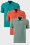 Pamuklu Regular Fit Düğmeli Polo Yaka 3'lü Paket Erkek T Shirt 5902127S3 Tarçın-Benetton-Elma Yeşili