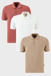 Pamuklu Regular Fit Düğmeli Polo Yaka 3'lü Paket Erkek T Shirt 5902127S3 Beyaz-Gül-Vizon