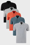 Pamuklu Regular Fit Düğmeli Polo Yaka 5'li Paket Erkek T Shirt 5902127S5 Siyah-Gri Melanj-Tarçın-Kül-Petrol