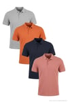 Pamuklu Regular Fit Düğmeli Polo Yaka 4'lü Paket Erkek T Shirt 5902127S4 İndigo-Gri Melanj-Tarçın-Gül