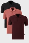 Pamuklu Regular Fit Düğmeli Polo Yaka 3'lü Paket Erkek T Shirt 5902127S3 Siyah-Vişne-Gül