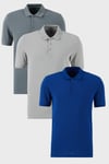 Pamuklu Regular Fit Düğmeli Polo Yaka 3'lü Paket Erkek T Shirt 5902127S3 Saks-Açık Haki-Kül
