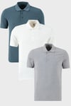 Pamuklu Regular Fit Düğmeli Polo Yaka 3'lü Paket Erkek T Shirt 5902127S3 Petrol-Gri Melanj-Beyaz