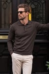 Pamuklu Regular Fit Düğmeli Uzun Kollu Erkek Polo 7024733 KAHVE