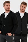 Pamuklu Regular Fit Düğmeli V Yaka 2'li Paket Erkek Hırka 456205S2 ANTRASİT-SİYAH