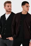 Pamuklu Regular Fit Düğmeli V Yaka 2'li Paket Erkek Hırka 456205S2 BORDO-SİYAH