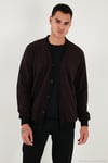 Pamuklu Regular Fit Düğmeli V Yaka Erkek Hırka 456205 BORDO
