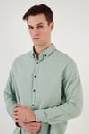 Pamuklu Regular Fit Düğmeli Yaka Erkek Gömlek CF20S111871 ELMA YEŞİLİ