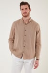 Pamuklu Regular Fit Düğmeli Yaka Erkek Gömlek CF20S111871 TOPRAK