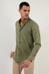 Pamuklu Regular Fit Düğmeli Yaka Erkek Gömlek CF20S111871 HAKİ
