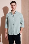 Pamuklu Regular Fit Düğmeli Yaka Erkek Gömlek CF20S111871 ELMA YEŞİLİ