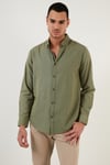 Pamuklu Regular Fit Düğmeli Yaka Erkek Gömlek CF20S111871 HAKİ