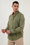 Pamuklu Regular Fit Düğmeli Yaka Erkek Gömlek CF20S111871 HAKİ