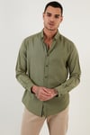 Pamuklu Regular Fit Düğmeli Yaka Erkek Gömlek CF20S111871 HAKİ