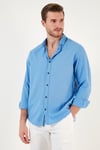 Pamuklu Regular Fit Düğmeli Yaka Erkek Gömlek CF20S111871 KOYU MAVİ
