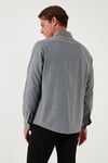 Pamuklu Regular Fit Düğmeli Yaka Kışlık Erkek Gömlek CF24W127079 KOYU GRİ