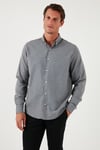Pamuklu Regular Fit Düğmeli Yaka Kışlık Erkek Gömlek CF24W127079 KOYU GRİ