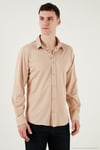 Pamuklu Regular Fit Düz Yaka Erkek Gömlek CF25S119628 BEJ