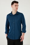 Pamuklu Regular Fit Düz Yaka Erkek Gömlek CF25S119628 İNDİGO