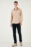 Pamuklu Regular Fit Düz Yaka Erkek Gömlek CF25S119628 BEJ