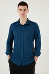 Pamuklu Regular Fit Düz Yaka Erkek Gömlek CF25S119628 İNDİGO