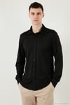 Pamuklu Regular Fit Düz Yaka Erkek Gömlek CF25S119628 SİYAH